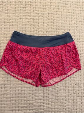 Nike Pink Floral-Print Athletic Shorts with Blue/Gray Waistband